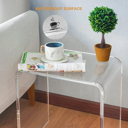 Acrylic Side Table Set of 2, 18" H x 16" W x 12" D x 3/5'' Thick Clear Small End Table, Transparent Nightstand and Stool for Home Office, Living Room and Bedroom