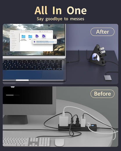7-Port USB 3.0 Hub, Vertical USB Hub Splitter with RGB Lighting,5Gbps High-Speed Data Transfer and 2FT Extension Cable, Compatible with PC, MacBook, Laptop, PS5, Xbox, Flash Drive, Printer
