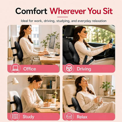 Memory Foam Lumbar Support Pillow,Back Support for Office Chair,Back Pillow for Chair,Ergonomic Lower Back Cushion for Desk Chair,Computer Chair,Gaming Chair and Car Seat,Washable Cover（Black）
