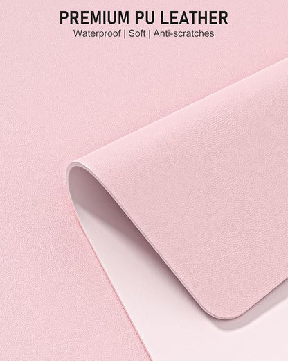 Desk Pad, 30" x 14" PU Leather Non-Slip Desk Mat Large Mouse Pad for Desktop, Waterproof Laptop Computer Writing Mat for Office, Home, Work, Gaming, Light Pink