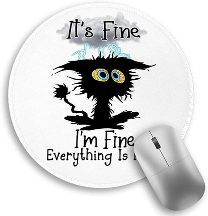 Black Cat Round Mouse Pad, Funny Small Mouse Pad with Non-Slip Rubber Base, Stitched Edge Mousepad for Desk Wireless Mouse, Gaming Mouse Mat for Computer Laptop Home Office Women, 8.6 x 8.6 Inch