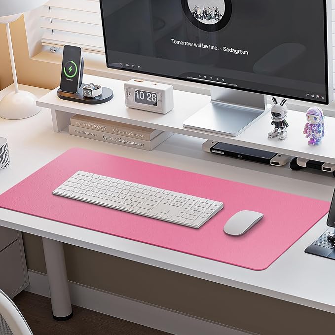Boutilon Leather Desk Pad Protector,Non-Slip Mouse Pad,Laptop Desk Pad,Office Mouse Mat,Waterproof Leather Desk Blotter,Desk Writing Pad for Office and Home (XXL-Rose Pink,47.2"x 17")