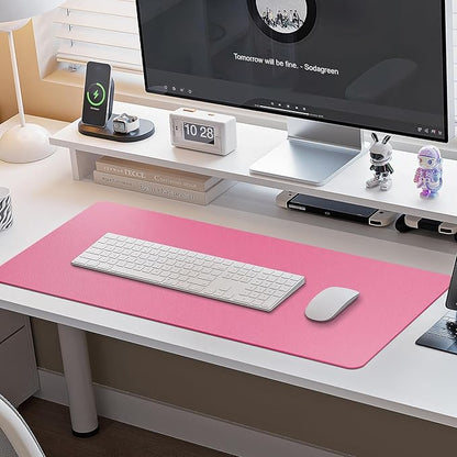 Boutilon Leather Desk Pad Protector,Non-Slip Mouse Pad,Laptop Desk Pad,Office Mouse Mat,Waterproof Leather Desk Blotter,Desk Writing Pad for Office and Home (S-Rose Pink,24"x 14")