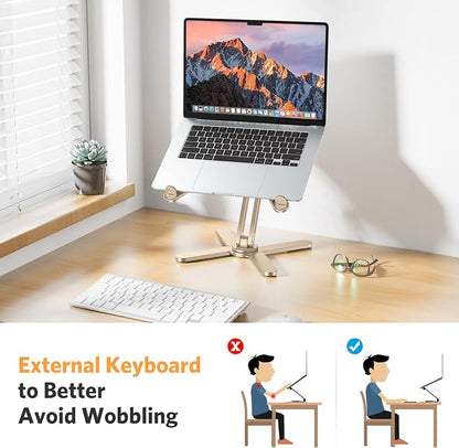 OMOTON 360° Rotating Laptop Stand Riser for Desk, Ergonomic Foldable Computer Stand Adjustable Height Angles for Collaborative Work, Easy Storage Fit Macbooks,All Laptops up to 16 inches, Gold