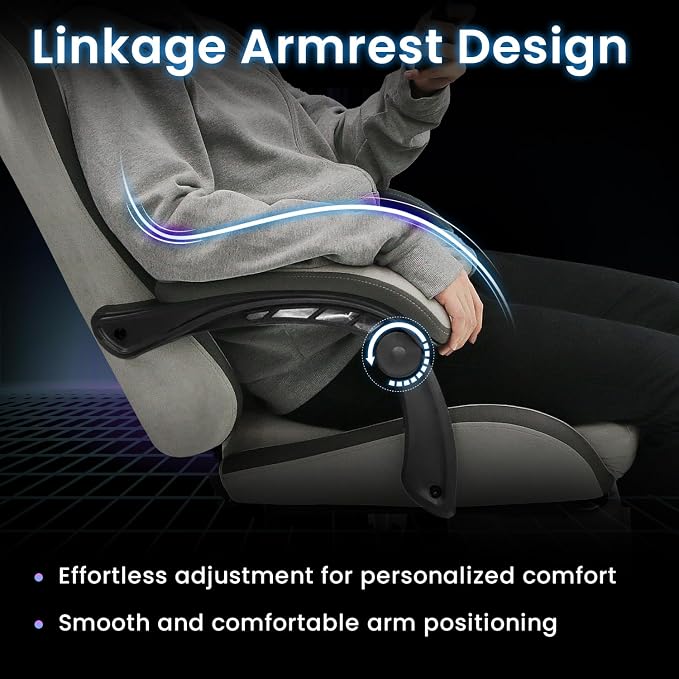 N-GEN GAMING Gaming Chair Video Game Computer Office Desk Use Ergonomic Reclining Backrest Adjustable Armrests Lumbar Support Footrest High Density Foam Breathable Fabric Heavy Duty Base (Grey)