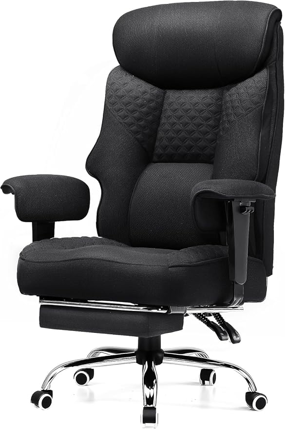 GTPLAYER Big and Tall Office Chair, High Back Computer Gaming Chair with Ergonomic Lumbar Support &Pocket Spring Cushion for Lower Back Pain Relief, Fabric Executive Chair with Foot Rest, Black