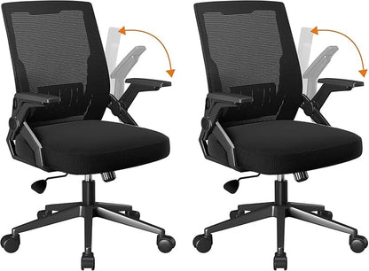 COMHOMA Office Chair with Flip-up Armrests Ergonomic Computer Desk Chair with Adaptive Lumbar Support & Breathable Mesh, Black, Pack of 2