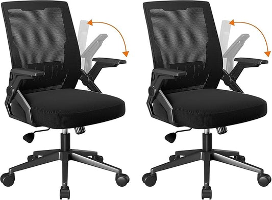 COMHOMA Office Chair with Flip-up Armrests Ergonomic Computer Desk Chair with Adaptive Lumbar Support & Breathable Mesh, Black, Pack of 2