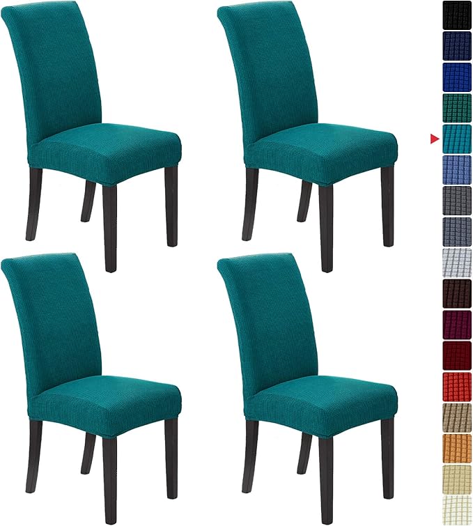 Stretch Chair Covers for Dining Room Set of 4, Removable Washable Dining Room Chair Covers, Dining Chair Slipcovers Seat Protector, Great for Home Decor and Banquet Upholstery (Teal, 4 Pack)