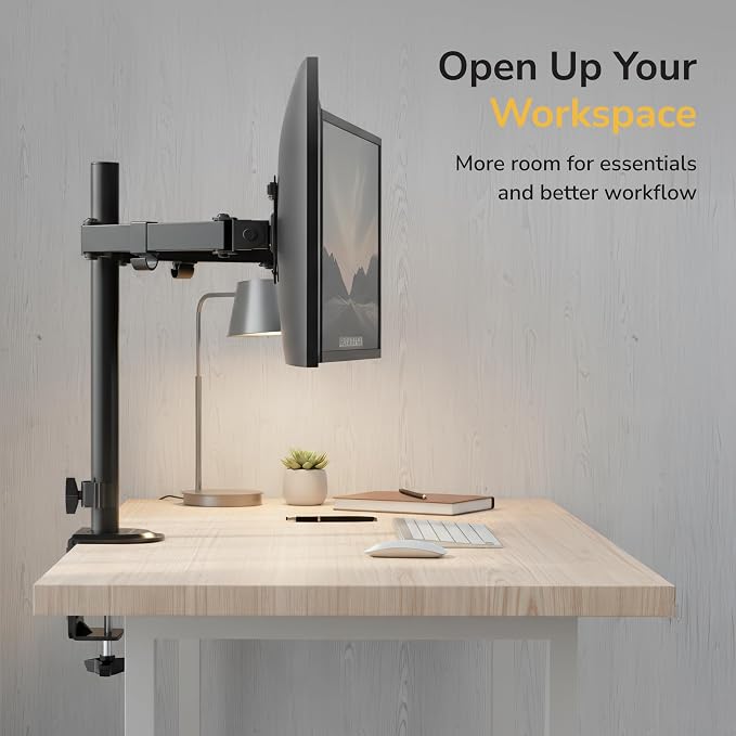 Mount-It Dual Monitor Arm, Desk Mount for 2 Screens 13-32 in, Steel | Holds up to 19.8 lbs Each, Full Motion Tilt Swivel Rotate, VESA 75x75 100x100, Cable Management, C-Clamp or Grommet, Black