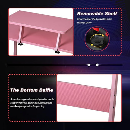 PayLessHere L Shaped Gaming Desk Corner Desk Computer Desk with Large Desktop Studying and Working and Gaming for Home and Work Place,Pink