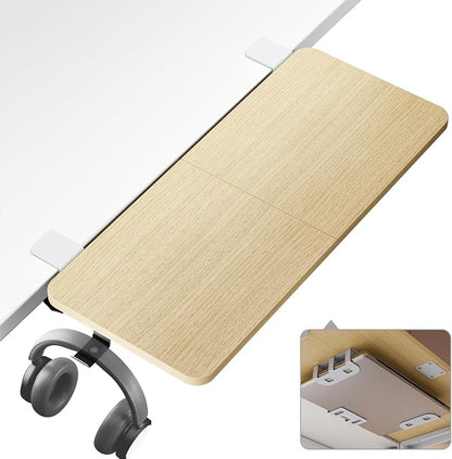 PEGZONE Desk Extender Tray, 28" x 12", with Laptop Holder, Large, Wood | Desk Extension, Clamp on Desk Shelf, Clamp On Keyboard Tray for Office and Home, Workstation Organizer