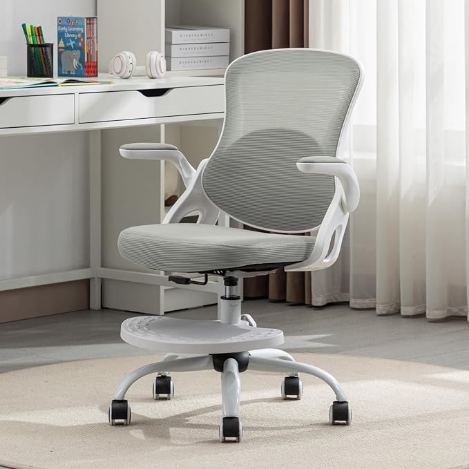 Kids Desk Chair,Ergonomic Study Chair with Adjustable Height,Swivel Mesh Desk Chair with Wheels,Home Office Chair for Children in Home Bedroom Grey