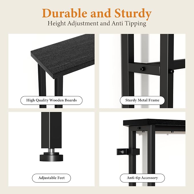39" Sofa Table Narrow Long with Power Outlets & 2 USB Ports, Metal Frame Behind Couch Table Behind Sofa Perfect for Hallway, Living Room, Entrance - Easy Assembly, 4.9' Extension Cord Included