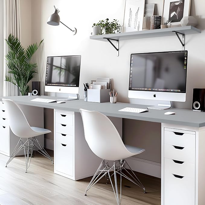 Kaboon 55x20 inch Silver Grey Table Top, One-Piece Desktop, Reversible Laminate Countertop, Double Desks, L-Desk DIY