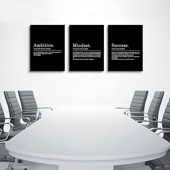 Inspirational Canvas Painting Wall Art -EPHANY ART - Mindset Quotes Prints, Motivational Wall Art Success Framed Entrepreneur Poster Positive Quotes Wall Poster for Home Office Workplace (M-3pcs,20x30inchx3pcs)