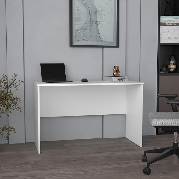 Tuhome Malibu 47" Modern Computer Desk, Minimalist Office Desk with Spacious Work Surface & Shelf, Engineered Wood Writing Desk for Home Office, Bedroom, Living Room