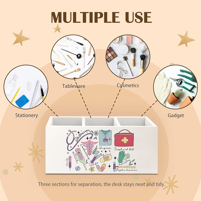 Nurse Gifts Pen Holder for Desk, Nursing Gifts Wooden Box Sign Desk Decor for Office Home Decoration, Nurse Appreciation Gift Pencil Organizer, Nursing Student Essentials