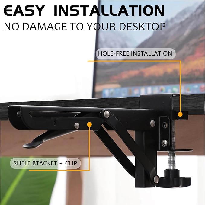 Desk Extender 24‘’ x 12 Inch Foldable Table Extension Folding Wall Table Keyboard Extender for Desk Clamp-on Shelf for Dorm Bunk, Office, Kitchen Bar, RV Countertop, Laundry Room (Black)