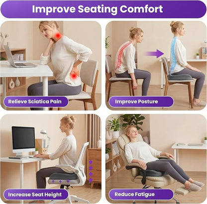 ZZ-WELL Seat Cushions for Office Chairs, Patented Pressure Relief Coccyx Cushion for Tailbone Pain, Memory Foam Butt Pillows for Wheelchair Car Sitting, Carrying Handle, Non-Slip (Grey, Large)