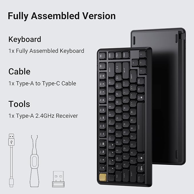 Keychron KJ1 Low Profile Wireless Mechanical Keyboard, 2.4 GHz Bluetooth QMK 75% Layout RGB, Hot-swappable Brown Switch Compatible with Mac Windows Linux, 2000mAh Fast Charge for Gaming - Black