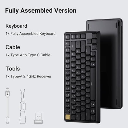 Keychron KJ1 Low Profile Wireless Mechanical Keyboard, 2.4 GHz Bluetooth QMK 75% Layout RGB, Hot-swappable Brown Switch Compatible with Mac Windows Linux, 2000mAh Fast Charge for Gaming - Black