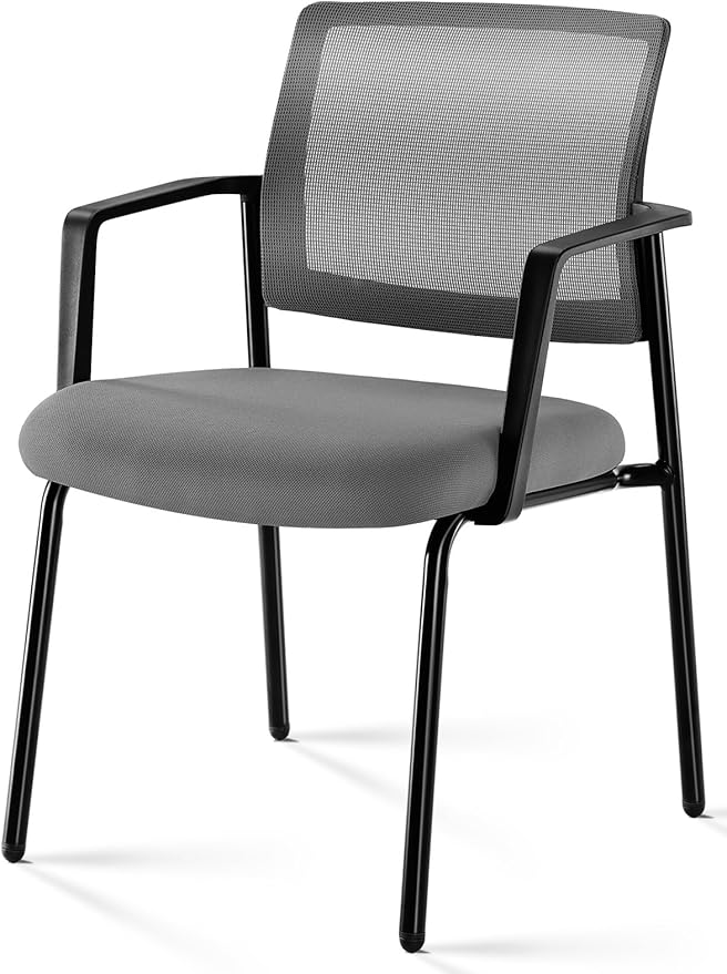 Sweetcrispy Mesh Back Stacking Arm Chairs, Upholstered Fabric Stacking Chairs, Sturdy Metal Office Chairs, Easy to Use and Store, Outdoor and Indoor, for Home, School, Party, Church, 1 Pack Grey