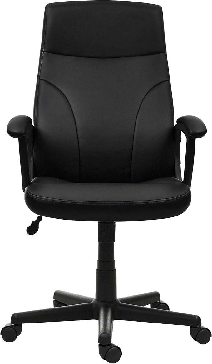 Techni Mobili PU Leather Office Chair with Padded Armrests, Height Adjustable Executive Desk Chair with Tilt Control, Black