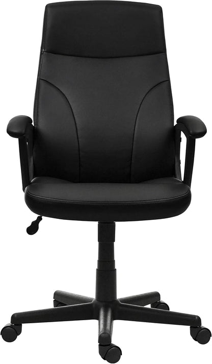 Techni Mobili PU Leather Office Chair with Padded Armrests, Height Adjustable Executive Desk Chair with Tilt Control, Black