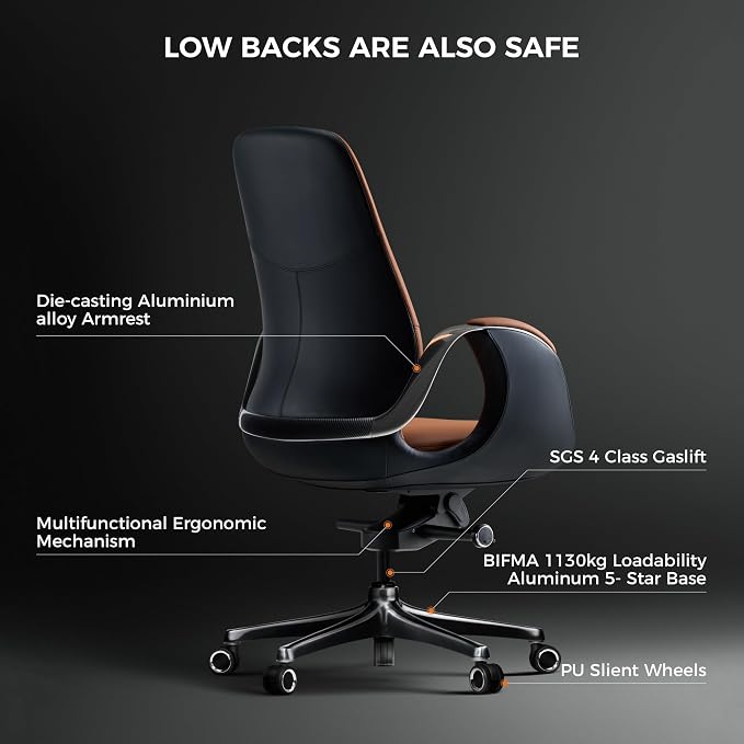 TOMU Genuine Leather Executive Office Chair, Executive Guest Chair, Mid Back Comference Office Chair for Office Comference Room Table,Swivel with Wheels, (Brown)
