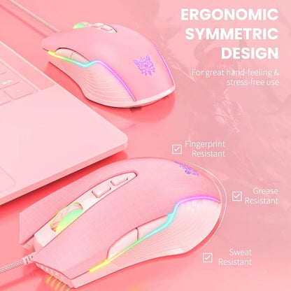 RGB Gaming Mouse Wired, USB Optical Computer Mice with RGB Backlit, 6 Adjustable DPI Up to 6400, Ergonomic Gamer Laptop PC Mouse with 7 Programmable Buttons for Windows Vista Linux (Pink)