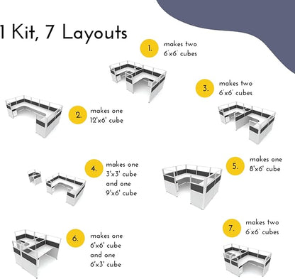 SUNLINE Office Cubicle Kit - Modular Office Furniture Kit with 7 Layout Options, Adjustable Panels and Mobile Storage, Easy-Assembly Desk System for Modern Workspaces - Charcoal