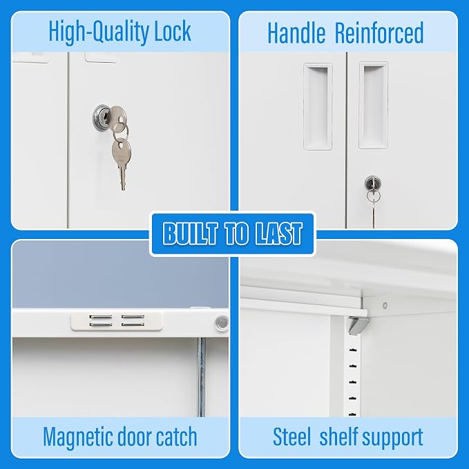 BESFUR Metal Storage Cabinet with Lock and 2 Adjustable Shelves, 36" H Lockable Storage Cabinet for Home, Office, Garage, Utility Room and Basement(White)