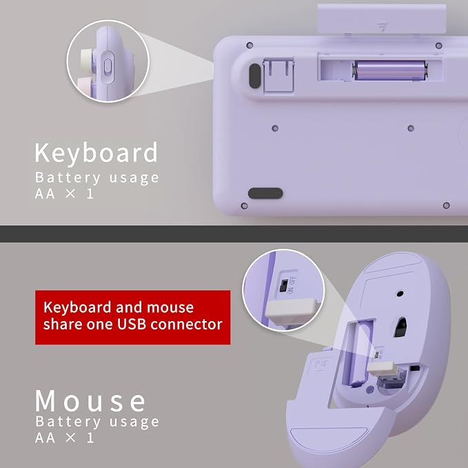 UBOTIE Colorful Wireless Keyboard and Mouse Combos, Retro Typewriter Floating Flexible Full-Sized Keys Computer Keyboard with Optical Mouse, 2.4GHz USB-A Connection for Windows Mac (Purple-Colorful)
