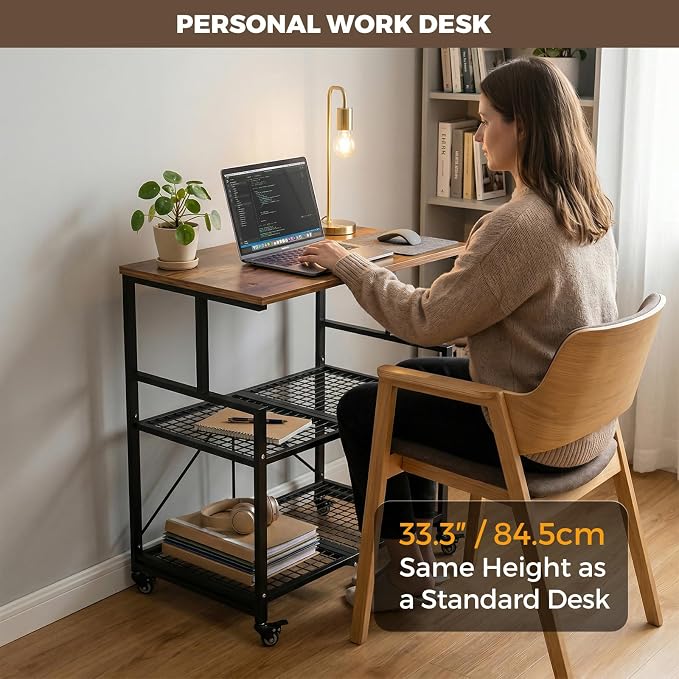 DEANIC Heavy Duty 3-Tier Printer Stand with Locking Wheels, 23.6 x 18.9 x 30 Inches Folding Printer Table with Storage, Large Printer Table Shelf, Easy Assembly for Home Office, Black