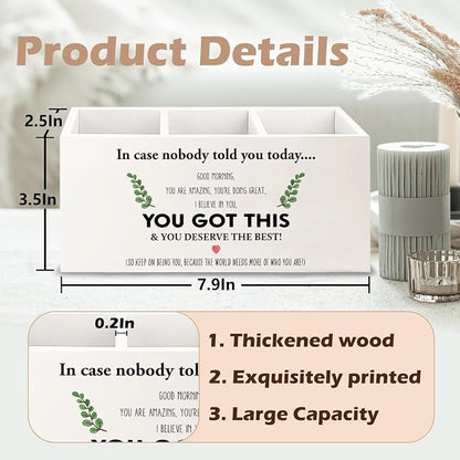 Inspirational Gifts Wooden Pen Pencil Holder for Office Desk Accessories, Motivational Gifts for Women, Motivational Quote Makeup Brush Toothbrush Holder Organizer