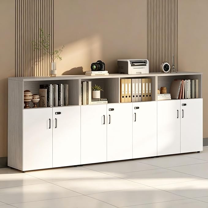 File Cabinet with Password Lock, Wood Lateral Filing Cabinet for Letter/A4 Files, 3 Drawer with Door, Printer Stand with Open Shelves for Home Office