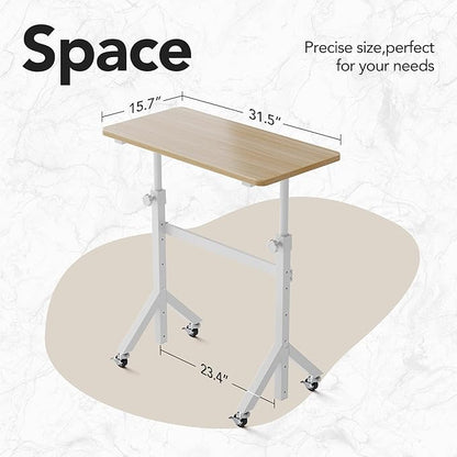 HUANUO 32'' Small Standing Desk Adjustable Heigh, Mobile Stand Up Desk with Wheels, Portable Rolling Desks for Walking Pad and Treadmill, Computer Laptop Desks for Home Office Space
