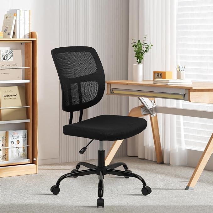 CLATINA Armless Home Office Chair, Small Ergonomic Mesh Back Desk Chair with Lumbar Support and Wheels, Adjustable Height 360° Swivel Rolling Computer Chair for Conference Waiting, Black, 6Pack