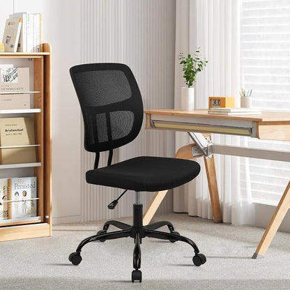 CLATINA Armless Home Office Chair, Small Ergonomic Mesh Back Desk Chair with Lumbar Support and Wheels, Adjustable Height 360° Swivel Rolling Computer Chair for Conference Waiting, Black, 8Pack