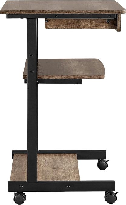 Topeakmart Rolling Computer Desk for Small Spaces, Laptop Computer Desk with Wheels, Mobile Standing Desk Compact Student Bedside Table Taupe Wood