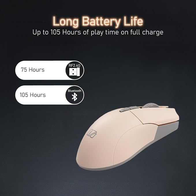 iRocks M31R Wireless Gaming Mouse, Triple Mode 2.4G/ Bluetooth/USB-C Detachable Cable Gaming Mouse, Kailh GM8.0 Switches, Advanced PixArt PAW3395 Optical Sensor, Up to 26,000 DPI - Beige
