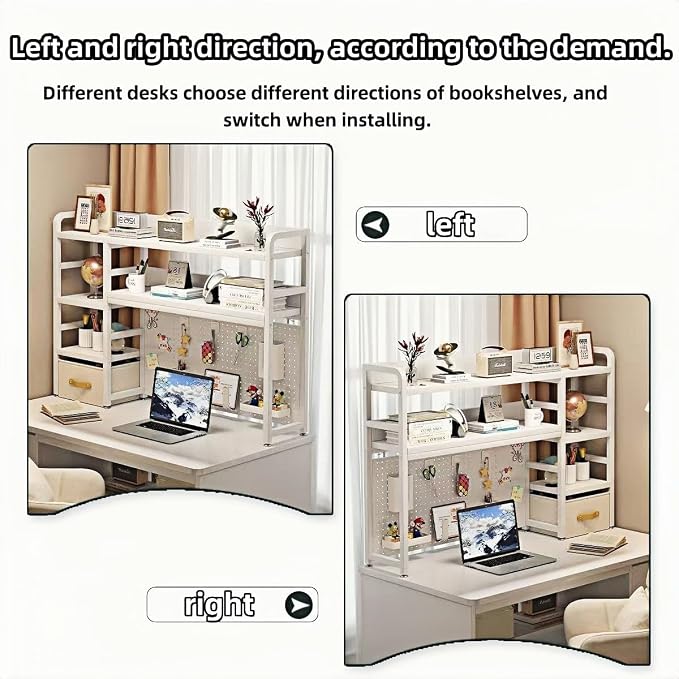 Desktop Bookshelf, pegboard Storage and Organization Rack, Dorm Desk Shelf, Desk Hutch, Desktop Storage for Office, Study, Student Display Rack,Desktop Shelves (White 53.2" Lx9.9 Wx37 H)