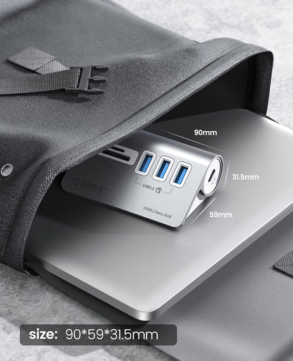 ORICO 5-Port USB 3.2 Gen1 Hub, Desktop USB 3.0Hub with 3 USB-A, SD/TF Card Reader, 5V 2A Power Supply Port, 5Gbps Aluminium USB-Splitter with 1.64Ft USB-C to USB-A/C Cable for iMac, MacBooks, Mac mini