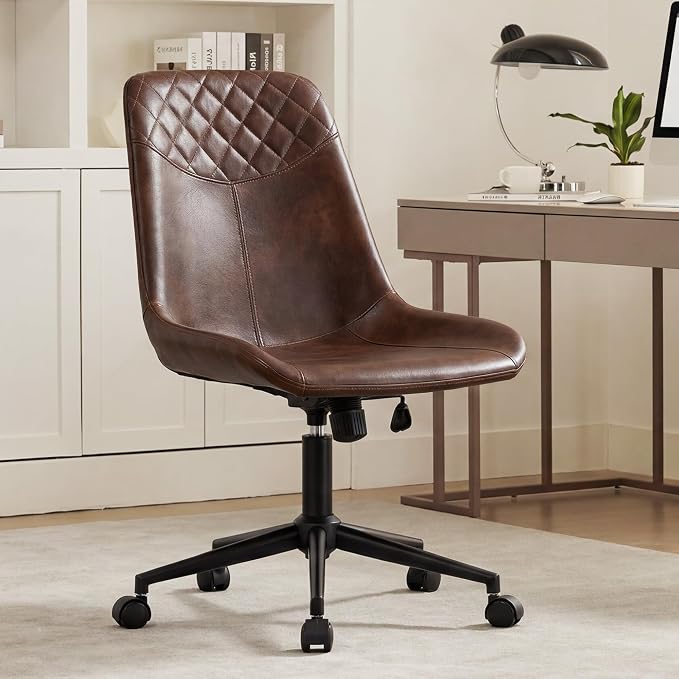 DUHOME Modern PU Leather Office Chair Desk Chair Swivel Computer Chair Dark Brown
