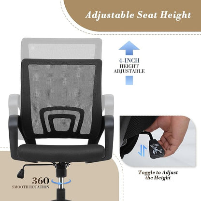 Office Chair Ergonomic - Mesh Desk Chair with Lumbar Support & Wide Seat (300Lbs Capacity) Adjustable Height, Swivel Wheels - for Home Office, Gaming, Bedroom
