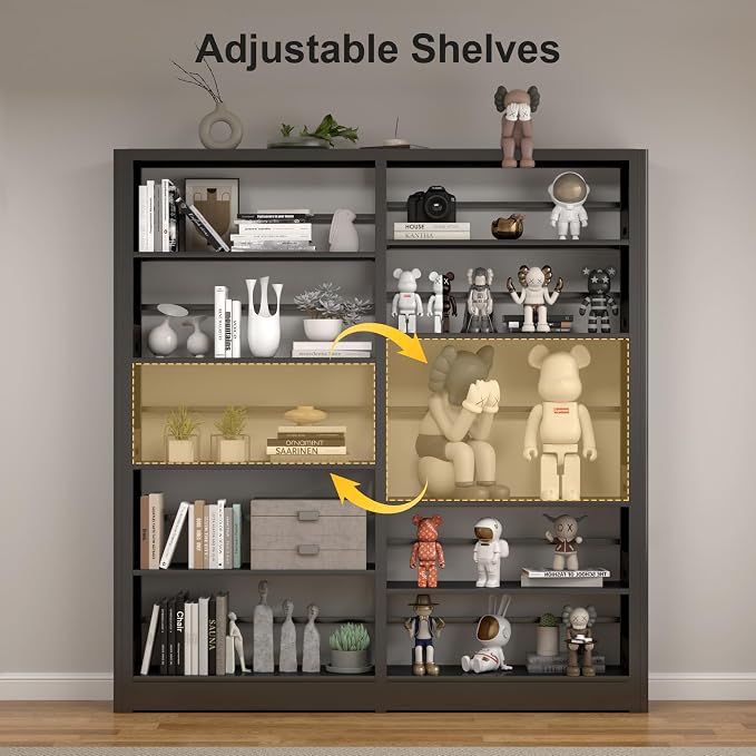 Heavy Duty Metal Book Shelf, 69" Tall Wide Bookshelf - Black, 3in1 Set | Metal, Adjustable Shelves, Industrial Bookshelves with 280lbs Shelf Capacity, Display Book Organizer for Living Room Library