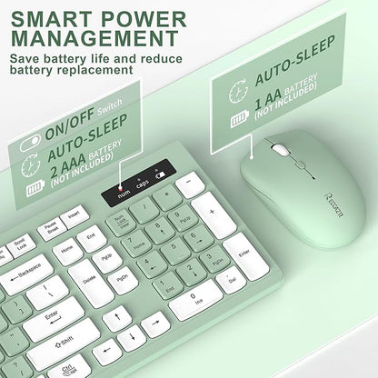 Wireless Keyboard and Mouse Combo, 2.4G Full Size Silent Keyboard with Fn Multimedia Keys for Office and Home, 3-Level DPI Adjustable Quiet Mouse for Windows,Mac OS Desktop/Laptop/PC(Avocado Green)