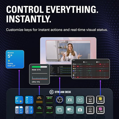 Elgato Stream Deck + XL Control Platform, Dials, Touch Strip | 36 customizable macro keys, Six multifunction dials, Touch strip display, Hundreds of integrations, USB-C for PC and Mac