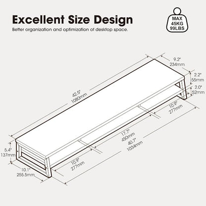Fenge Dual Monitor Stand for Desk, 42.5in Large Monitor Riser for 2 Monitors, 2 Tier Computer Office Desk Top Shelf, Desktop Storage Stand for Laptop, PC, Computer, Printer